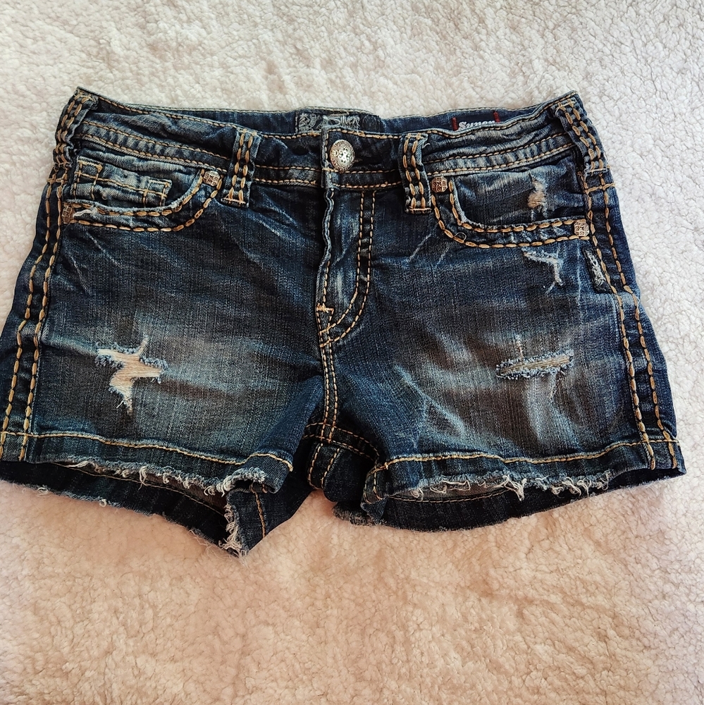 Silver Jeans Blue Distressed Jean Shorts